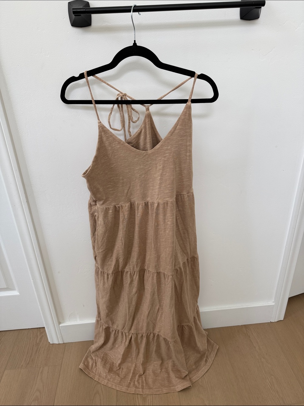 Old Navy Tan Tiered Maxi Dress with Spaghetti Straps